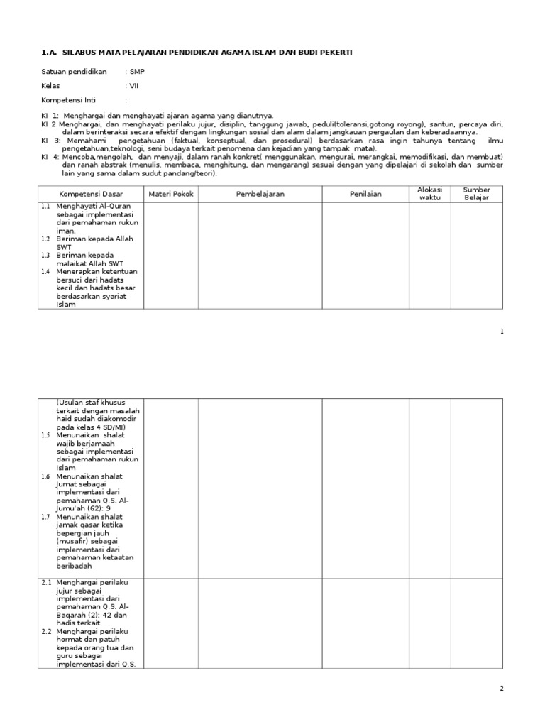 Gabungan Silabus Smp Termutakhir