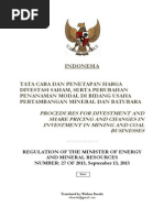 Download Regulation of MoEMR No 27 of 2013 Indonesia Procedures for Divestment and Share Pricing and Changes in Investment in Mining and Coal Businesses Wishnu Basuki by Wishnu Basuki SN178900851 doc pdf