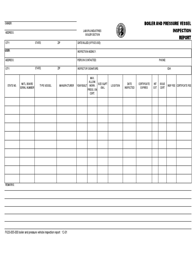 Boiler and Pressure Vessel Inspection Report | PDF | Technology ...