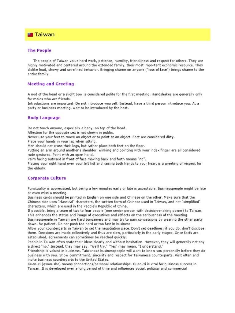 Taiwan PDF Taiwan Body Language