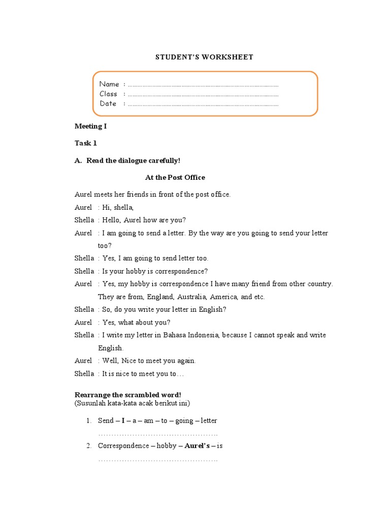 Workshet Students 1 | PDF | Postal System | Philately