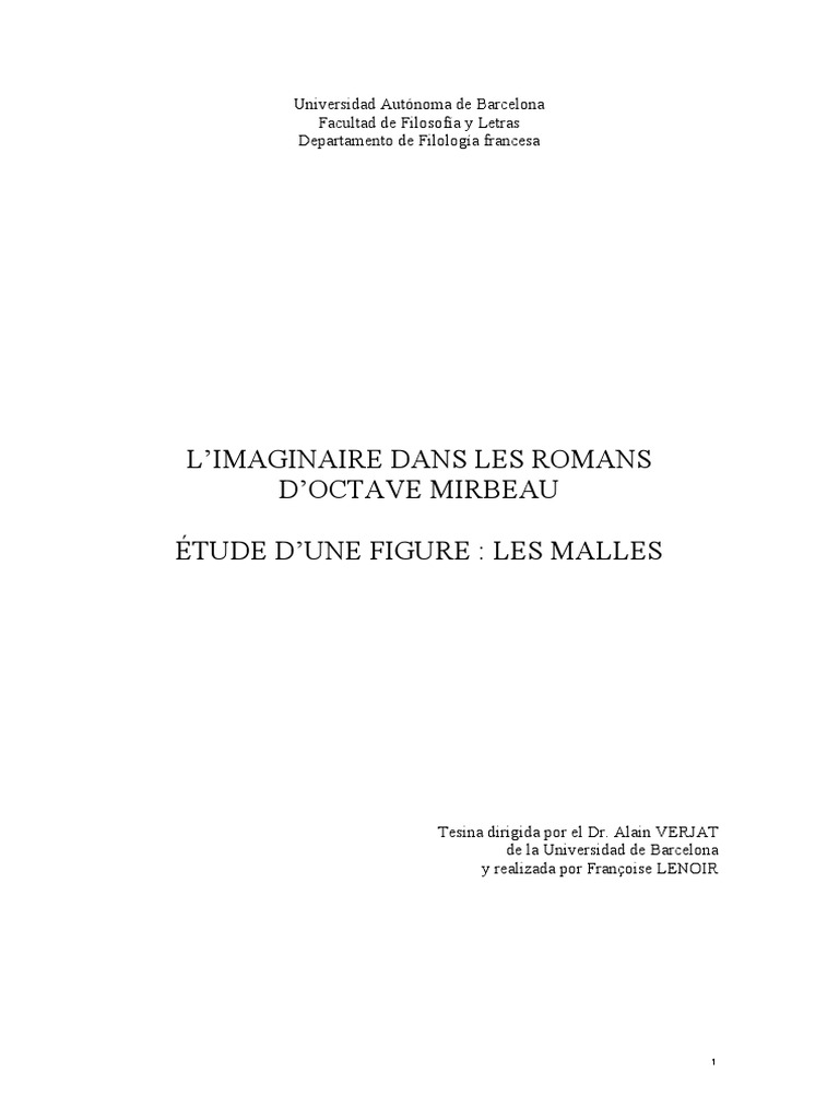 Francoise Lenoir L Imaginaire Dans Les Romans D Octave Mirbeau Etude D Une Figure Les Malles Emile Zola Conscience
