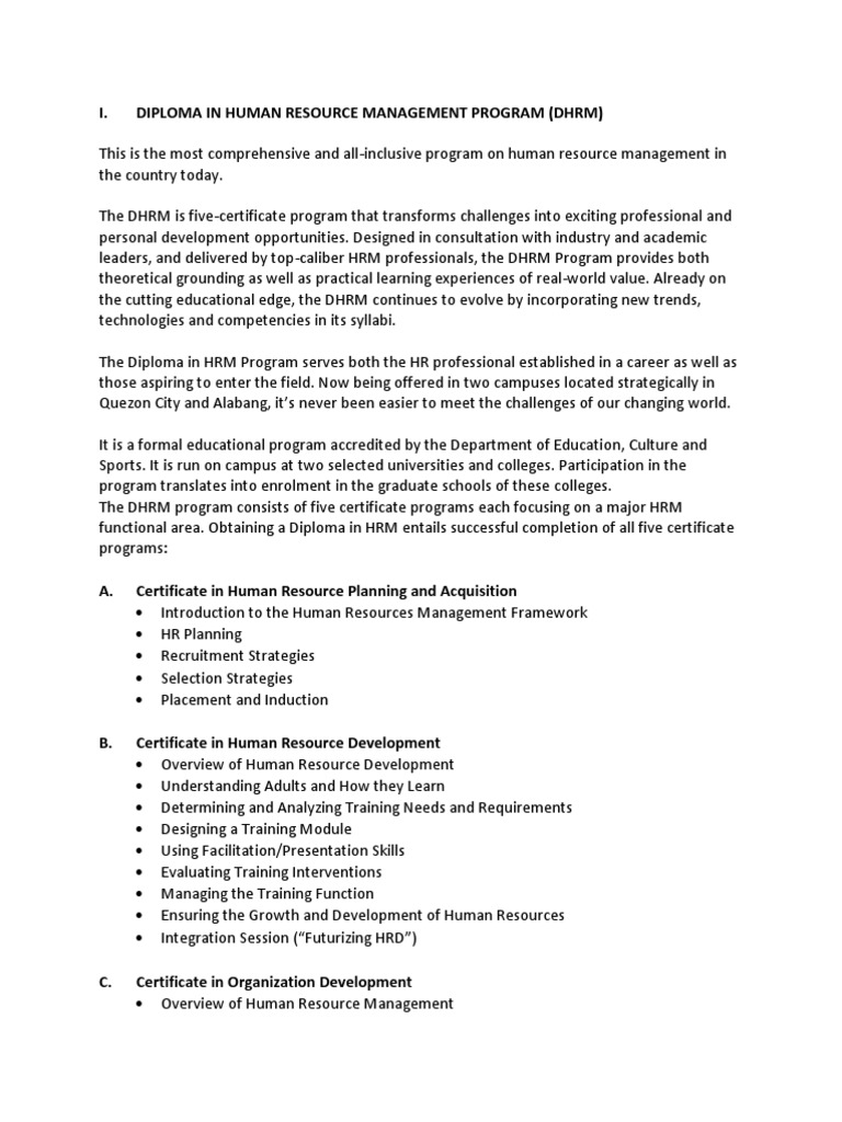 Diploma in Human Resource Management | PDF | Human Resource Management ...