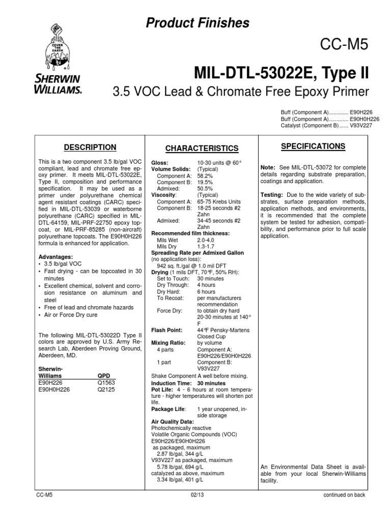 MILDTL53022E, Type II 3.5 VOC Lead & Chromate Free Epoxy Primer