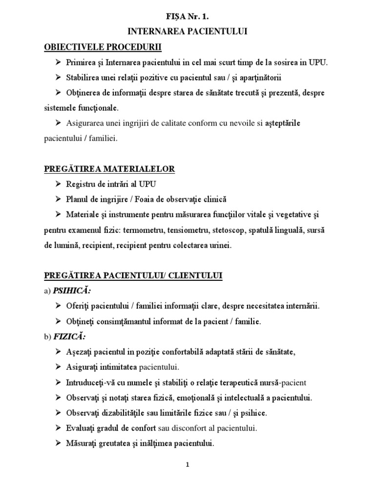 Fisa de Lucru - Internarea Pacientului | PDF