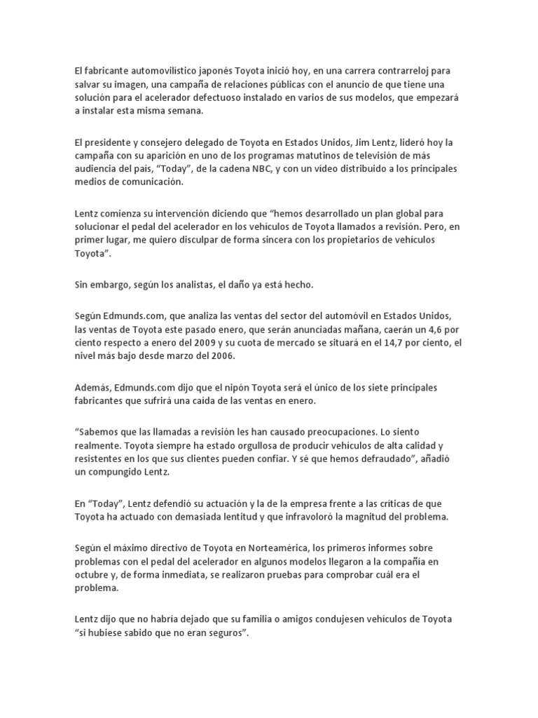 Caso Toyota Pdf Toyota Coche