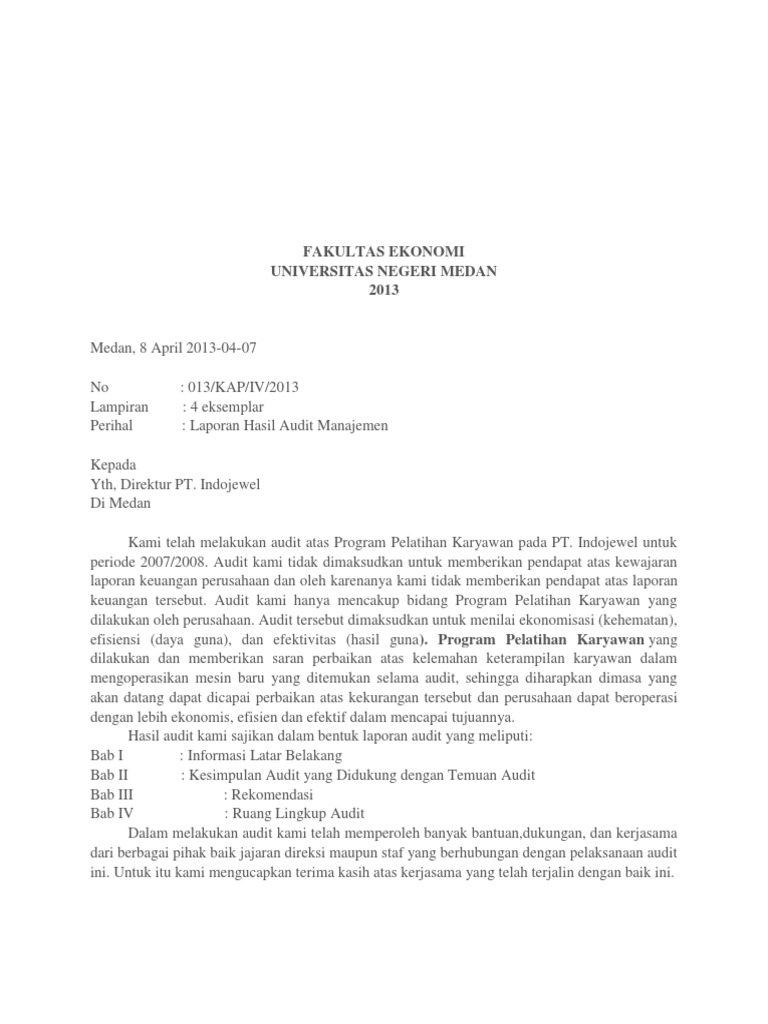 Contoh Laporan Audit Manajemen