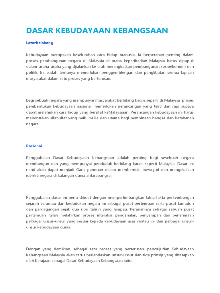 Dasar Kebudayaan Kebangsaan Pdf