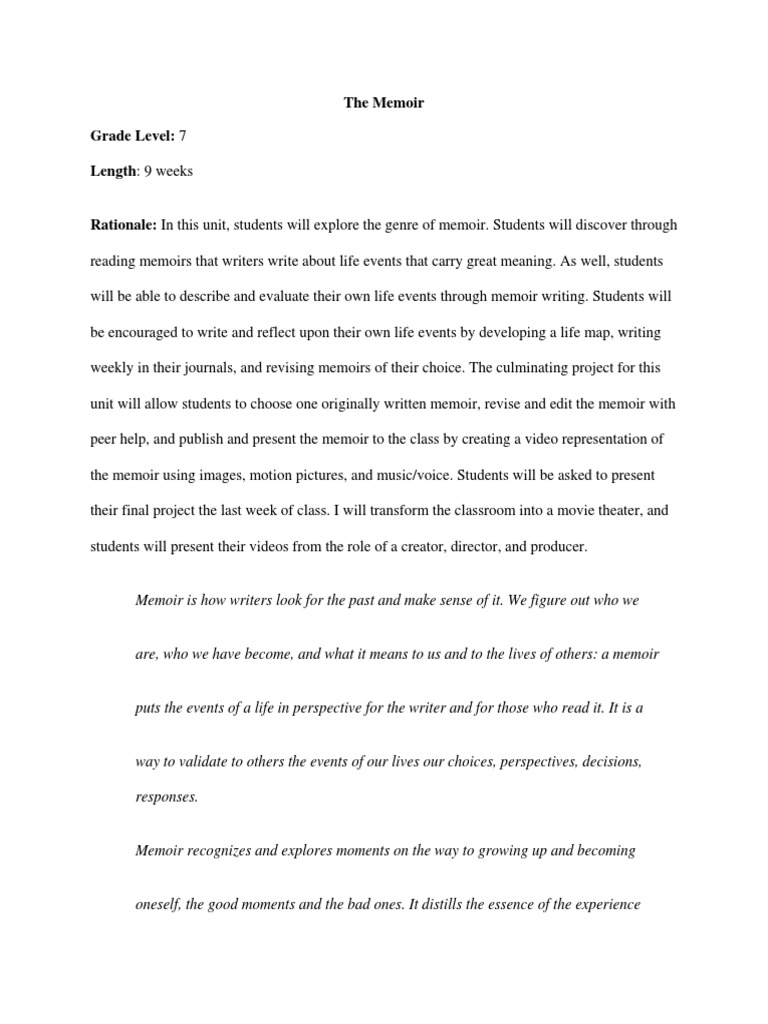 7th Grade Memoir Unit Reading Comprehension Vocabulary