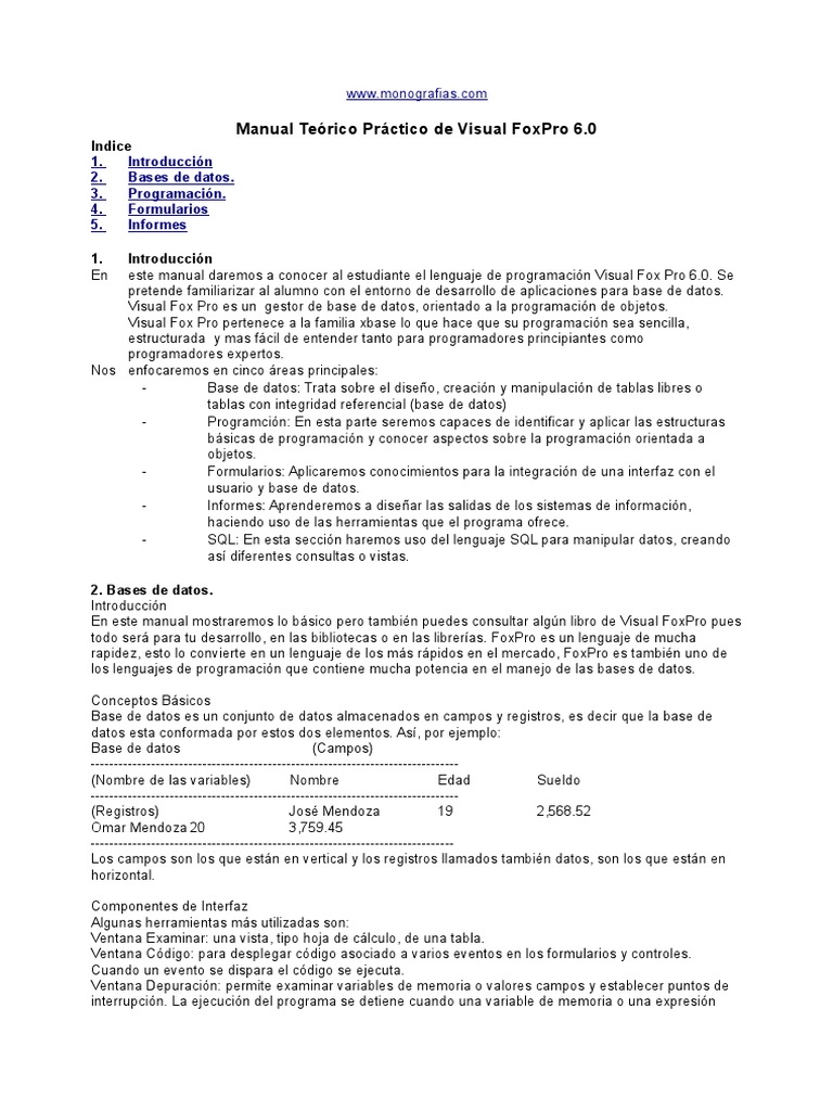 Manual de Visual FoxPro 6.0 | PDF