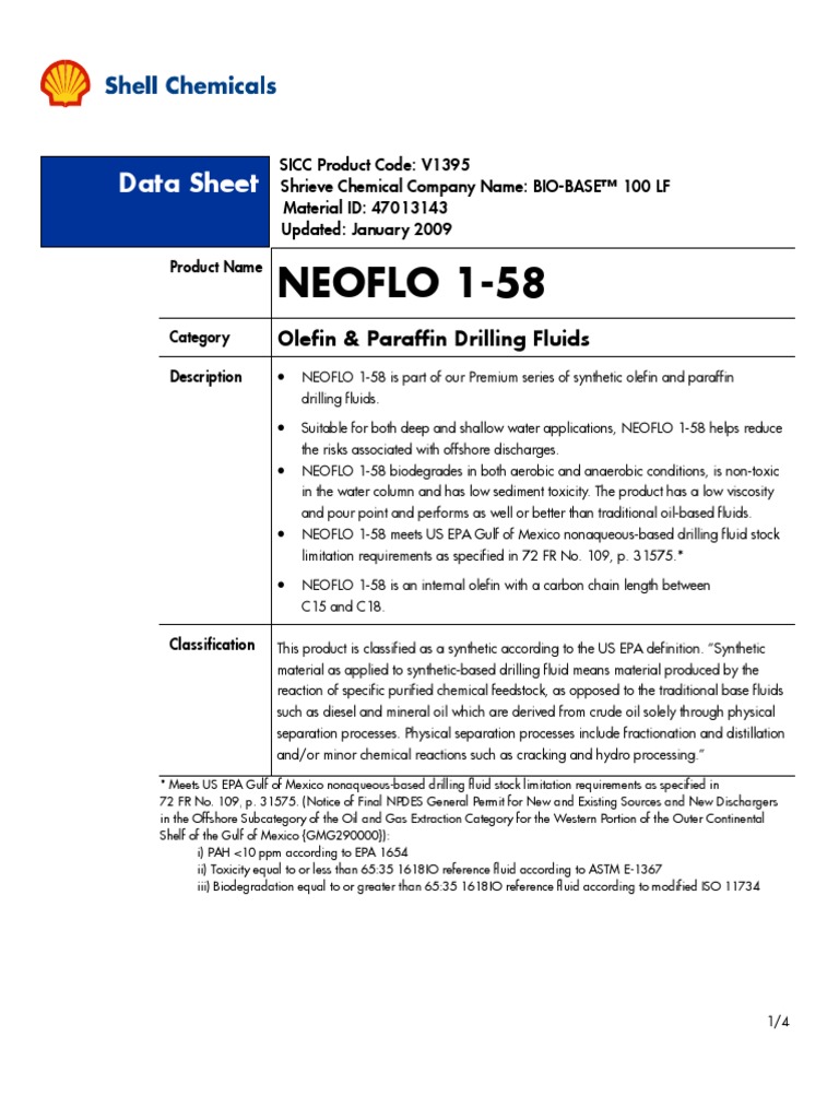 NeoFlo 1-58 Datasheet | PDF | Biodegradation | Petroleum