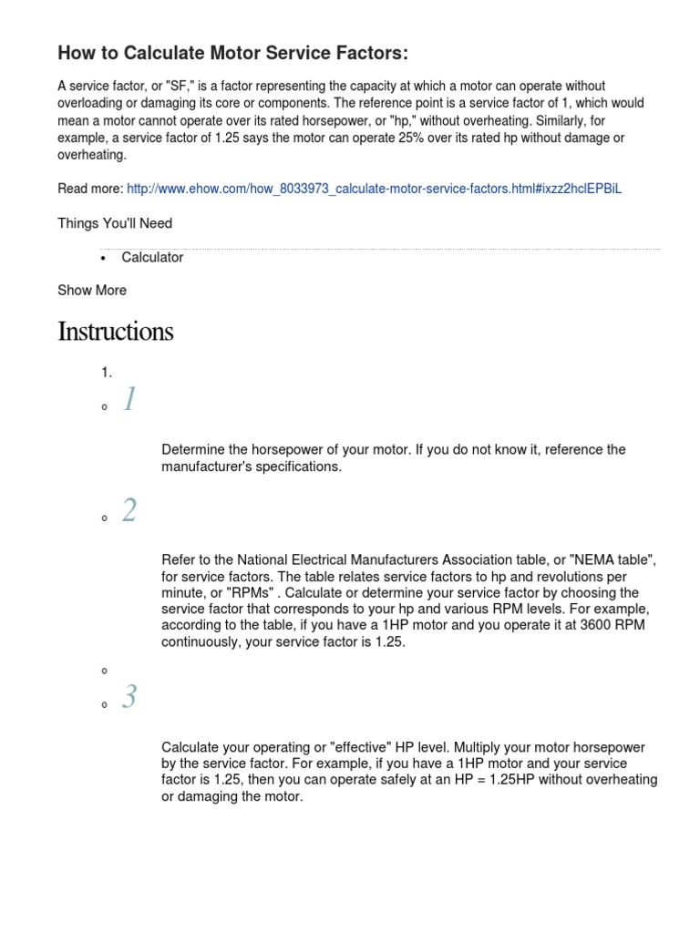 How To Calculate Motor Service Factors PDF Electric Motor Horsepower