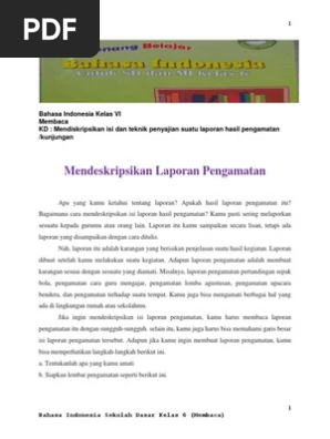 Bahasa Indonesia Kelas Vi Membaca