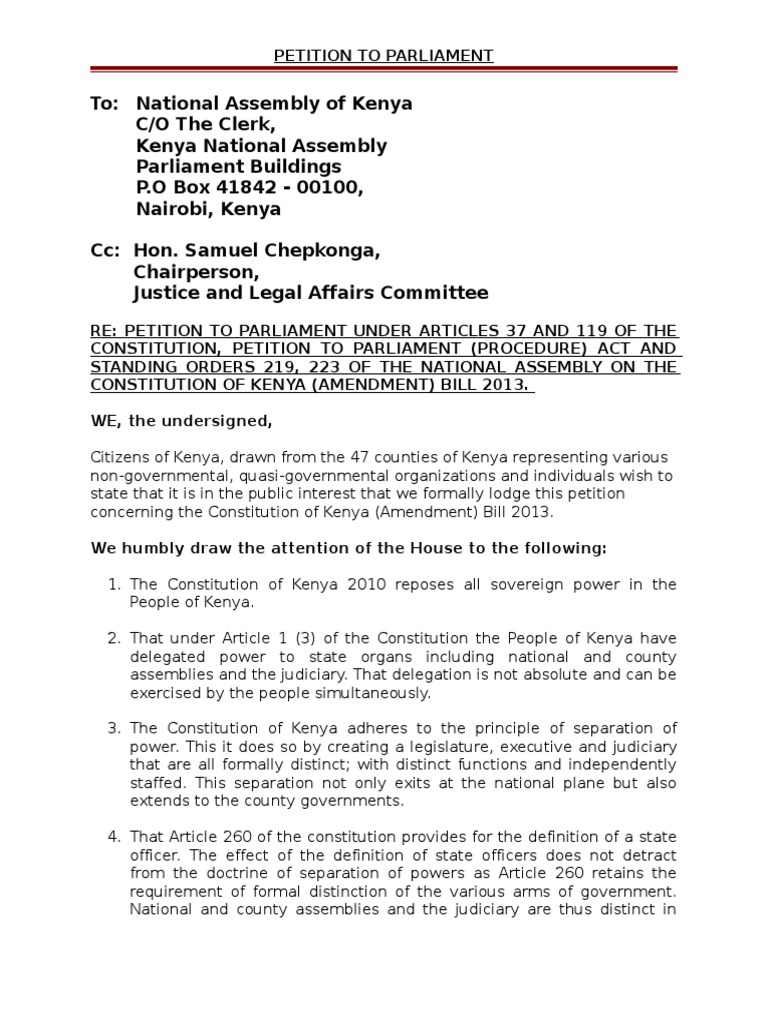 Petition To Parliament on Amendment to Article 260 Through Constitution