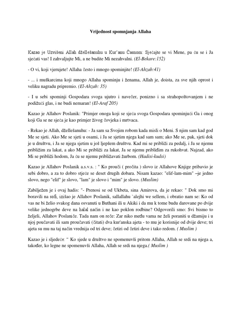 Vrijednost Zikra | PDF