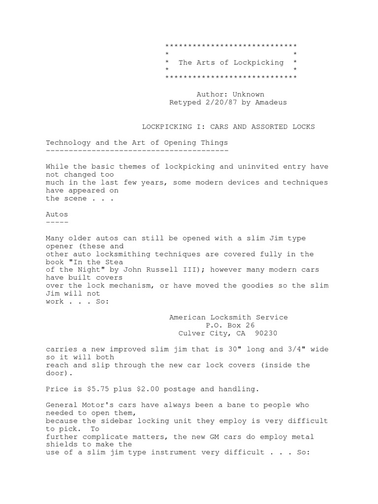 The Art Of Lockpicking Pdf Lock Security Device Science
