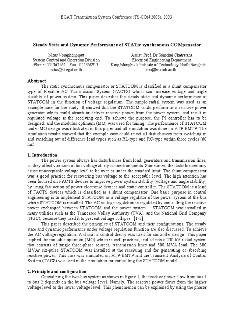 STATCOM Performance in Voltage Regulation | PDF | Ac Power | Electric ...