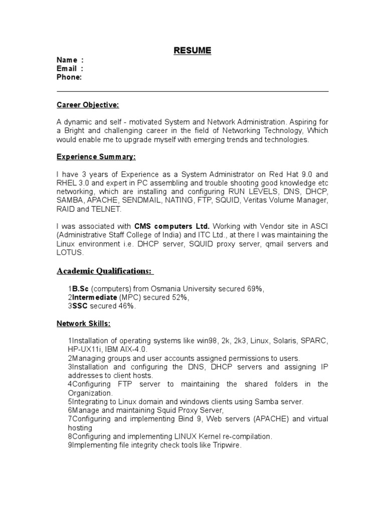 Linux System Administrator Resume | PDF | Operating System | Linux