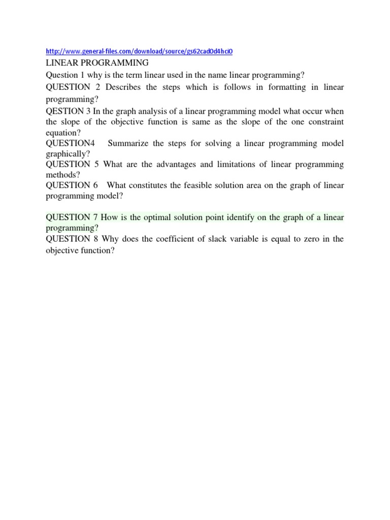 Linear Programming Question | PDF | Linear Programming | Mathematical ...