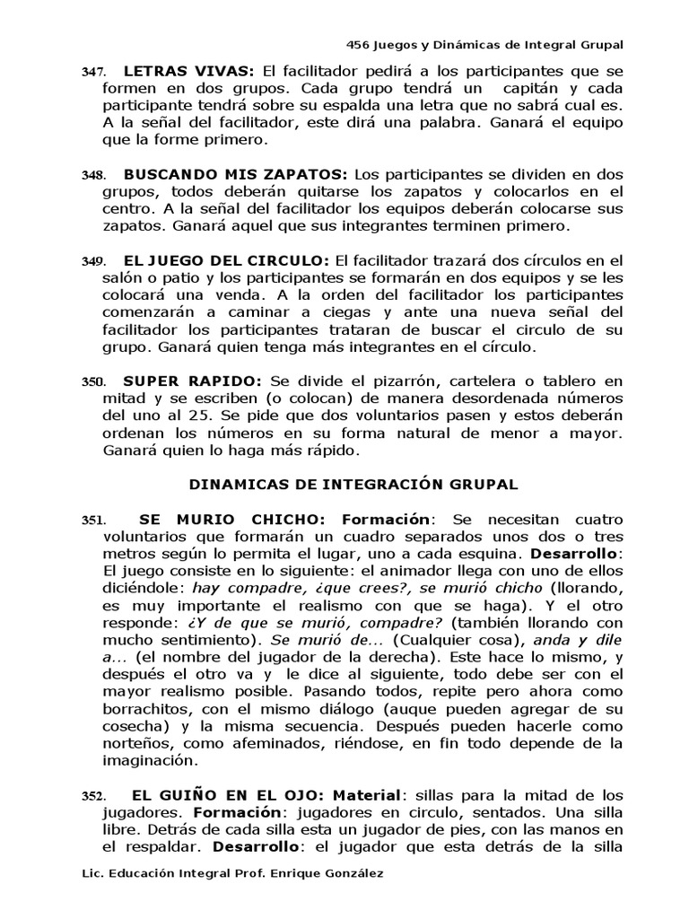 Juegos Y Dinámicas De Grupo Diversas Pdf Integral Papel