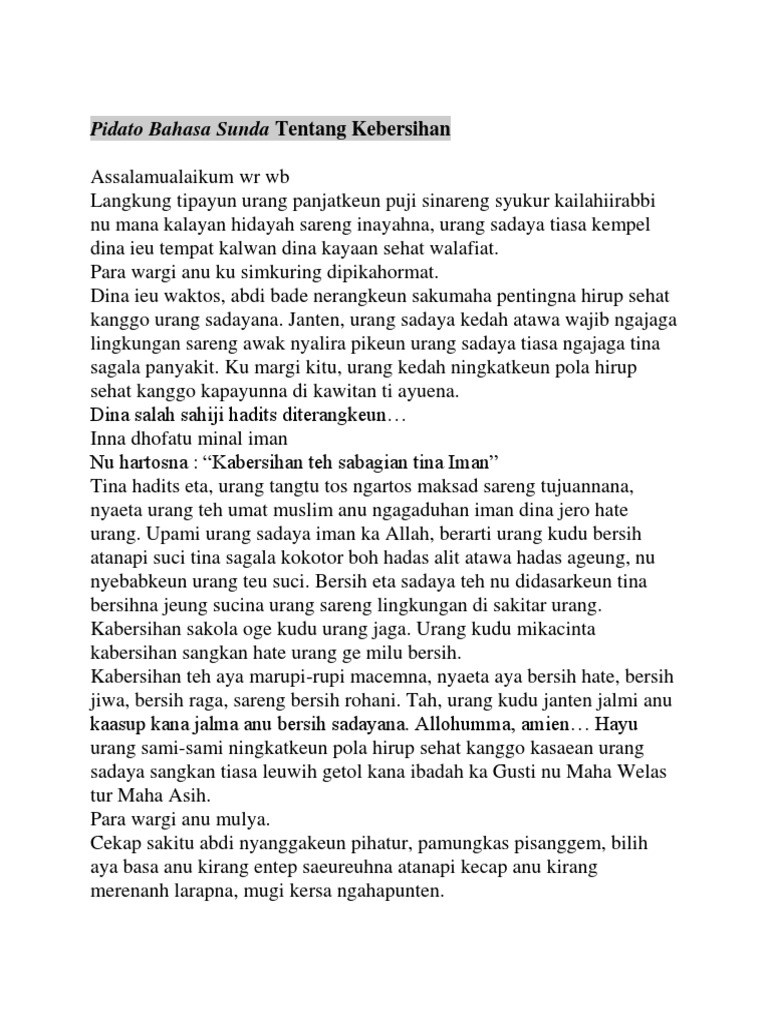 Teks Pidato Bahasa Sunda Tentang Kebersihan - Berbagi Teks Penting