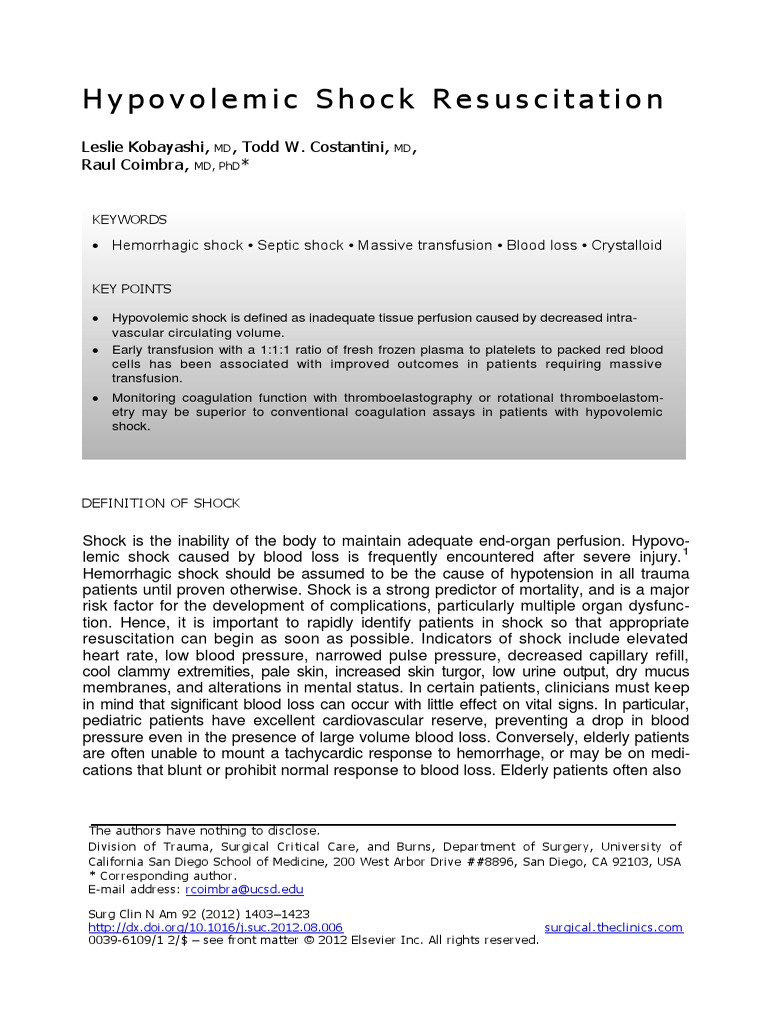 Hypovolemic Shock Resuscitation | PDF | Shock (Circulatory) | Bleeding