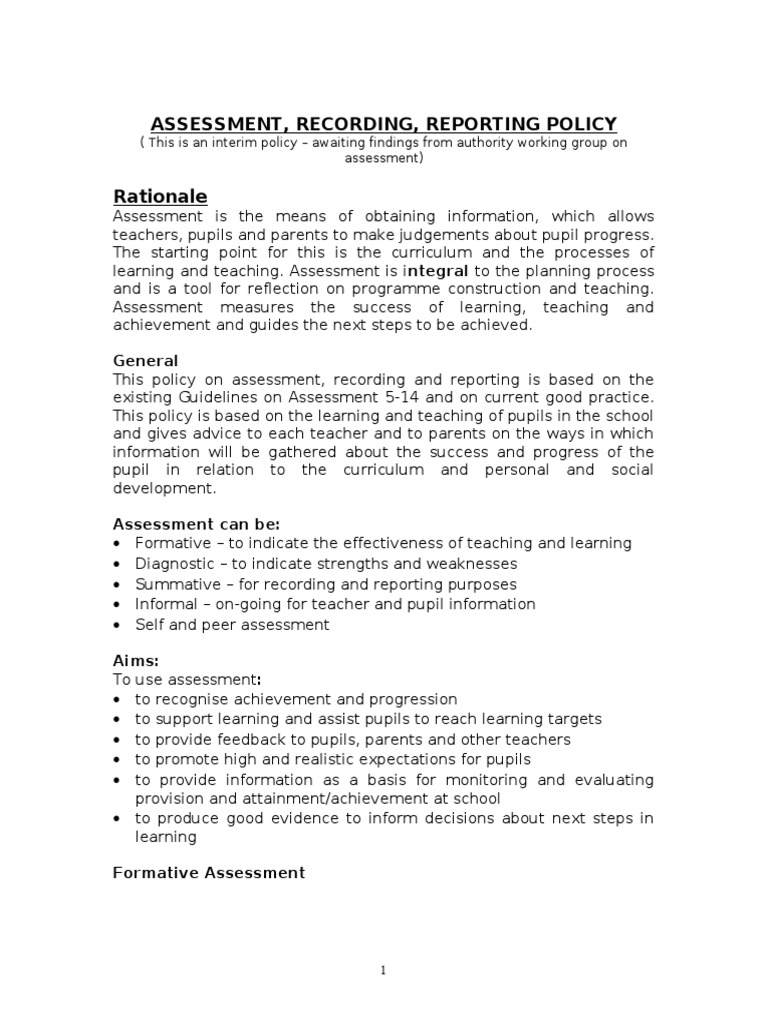ASSESSMENT, RECORDING, REPORTING POLICY.doc Educational Assessment