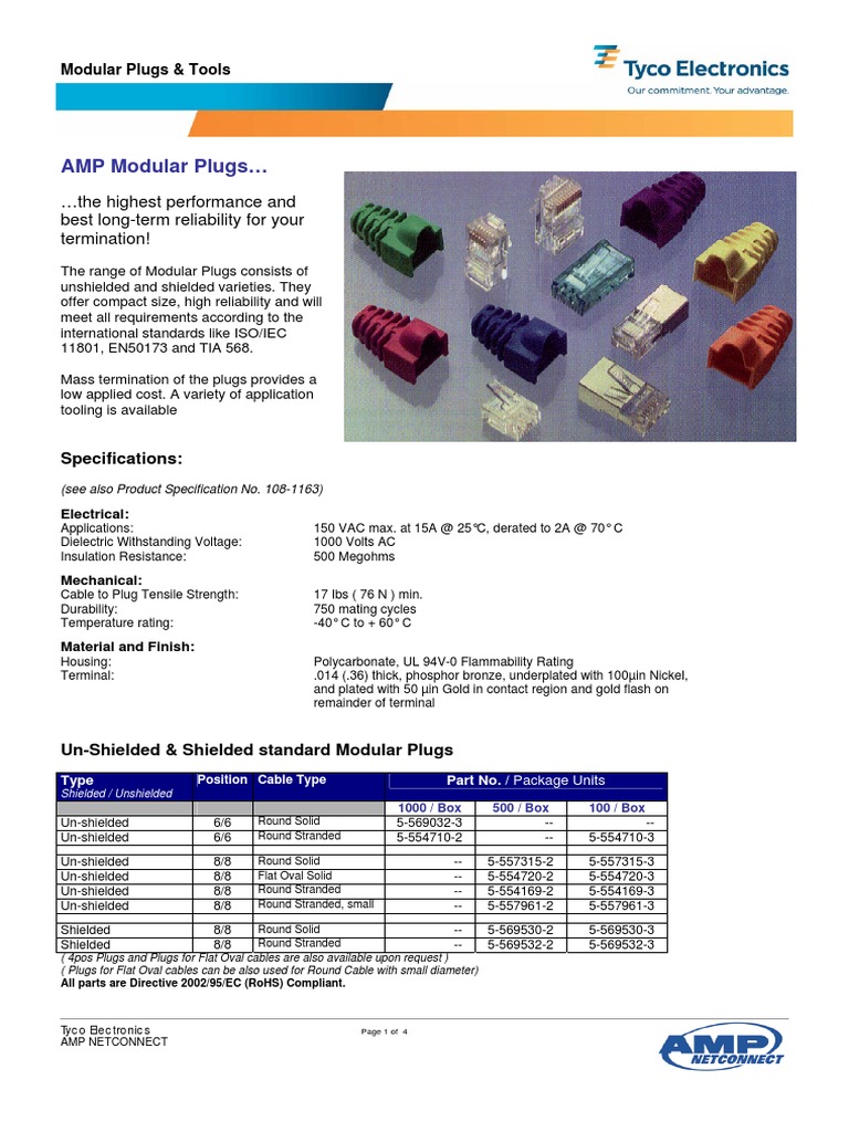 AMP Modular Plug Catalog Electrical Connector Cable