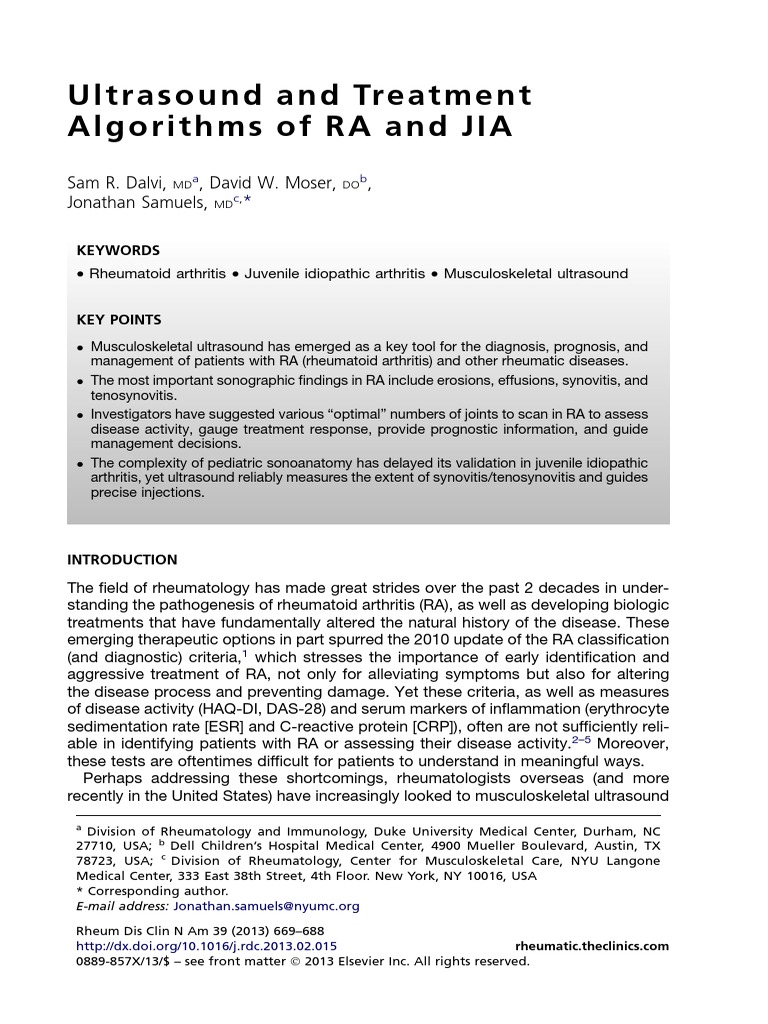 Dalvi Et Al 13 Ultrasound And Treatment Algorithms Of Ra And Jia Pdf Medical Imaging Medical Ultrasound