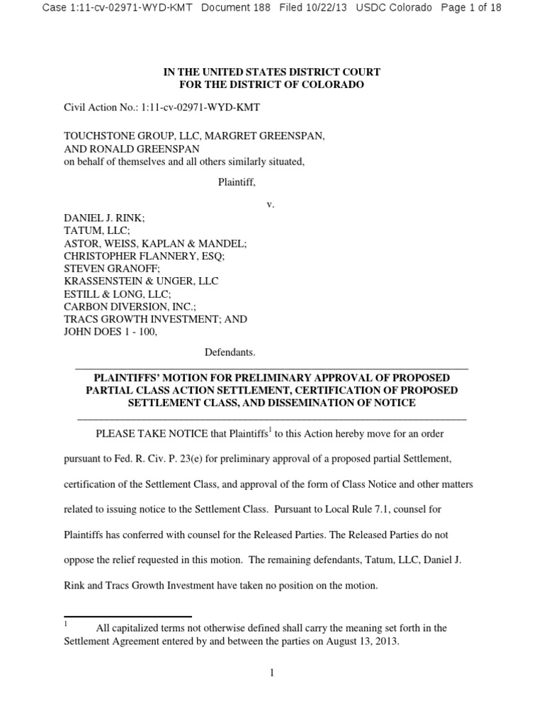 AS FILED Motion for Preliminary Approval of Partial Settlement.pdf ...