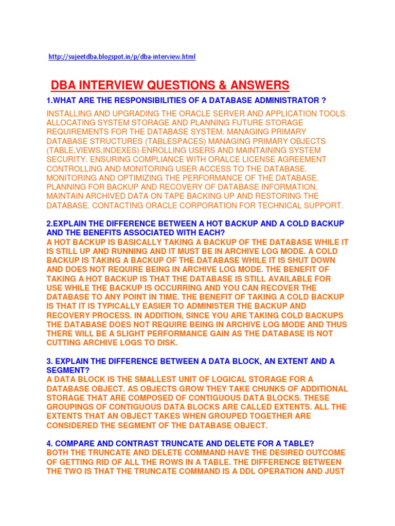 DBA Interview Questions PDF