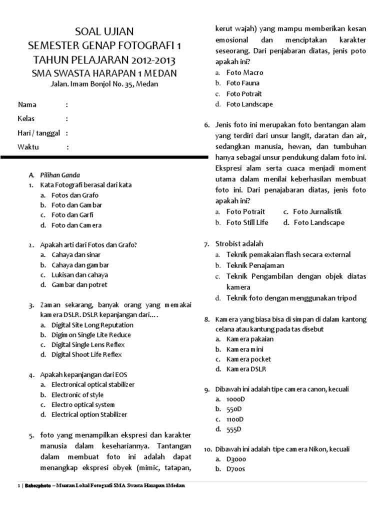 Soal Ujian Photografi Fix