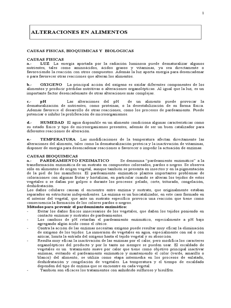 Alteracion de Alimentos | PDF | Alimentos | Enzima