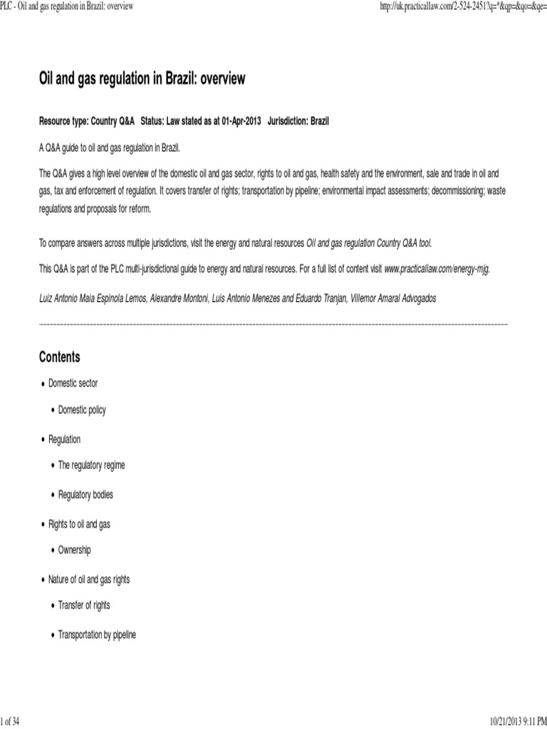 PLC Oil and Gas Regulation in Brazil Overview PDF PDF