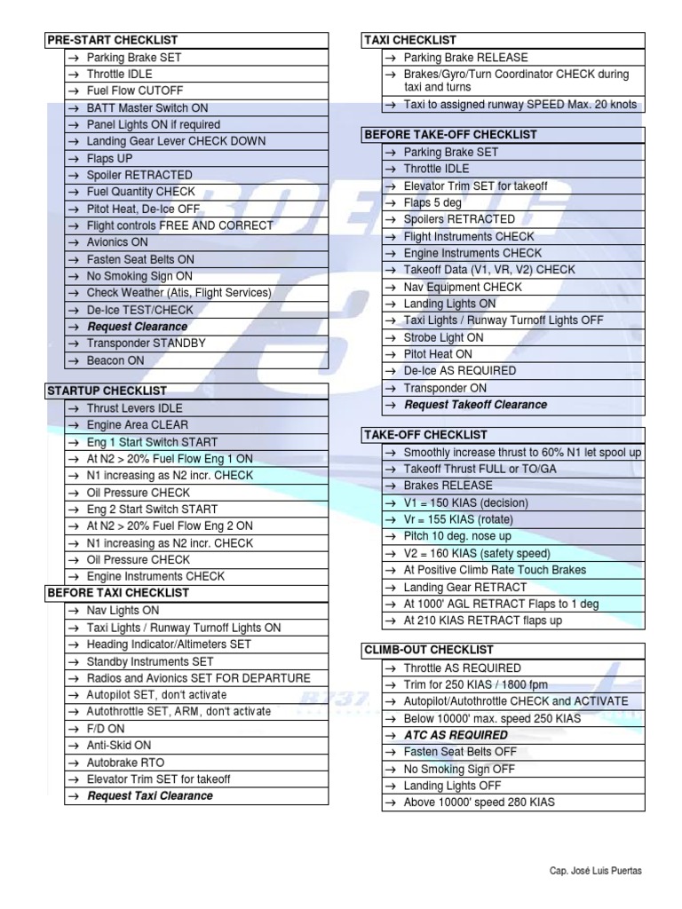Boeing 737 Normal Checklist _ PMDG 737NG Summarised Normal Checklist ...