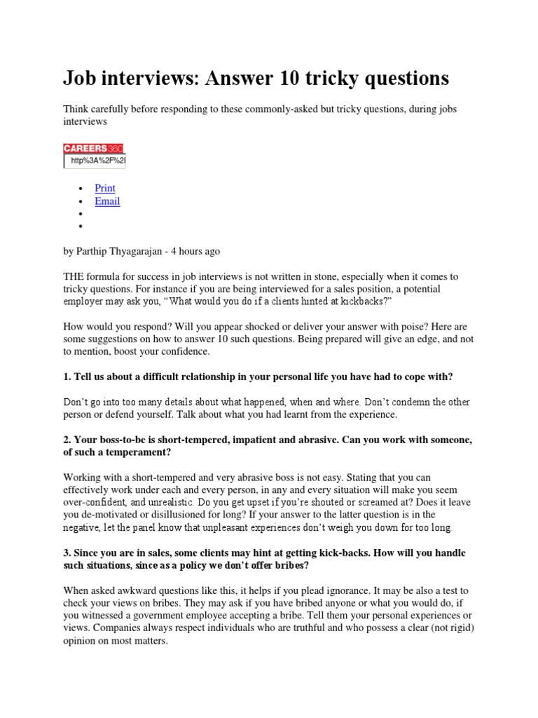 Mastering 10 Tricky Interview Questions | PDF | Job Interview | Smoking