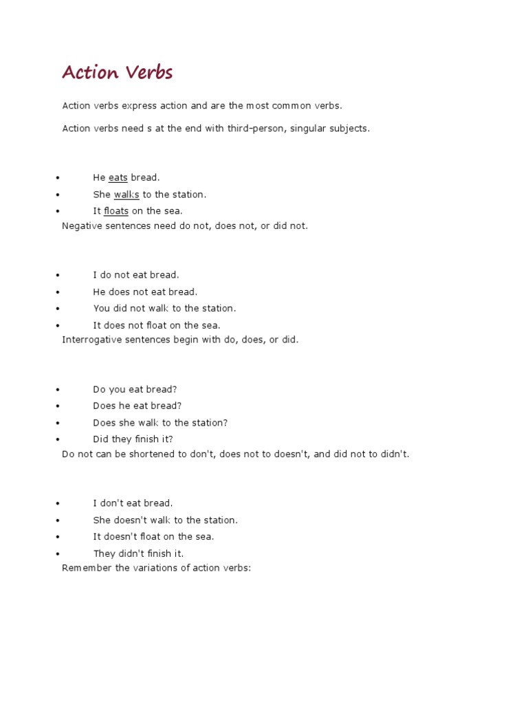 Understanding Action Verbs and Their Usage | PDF