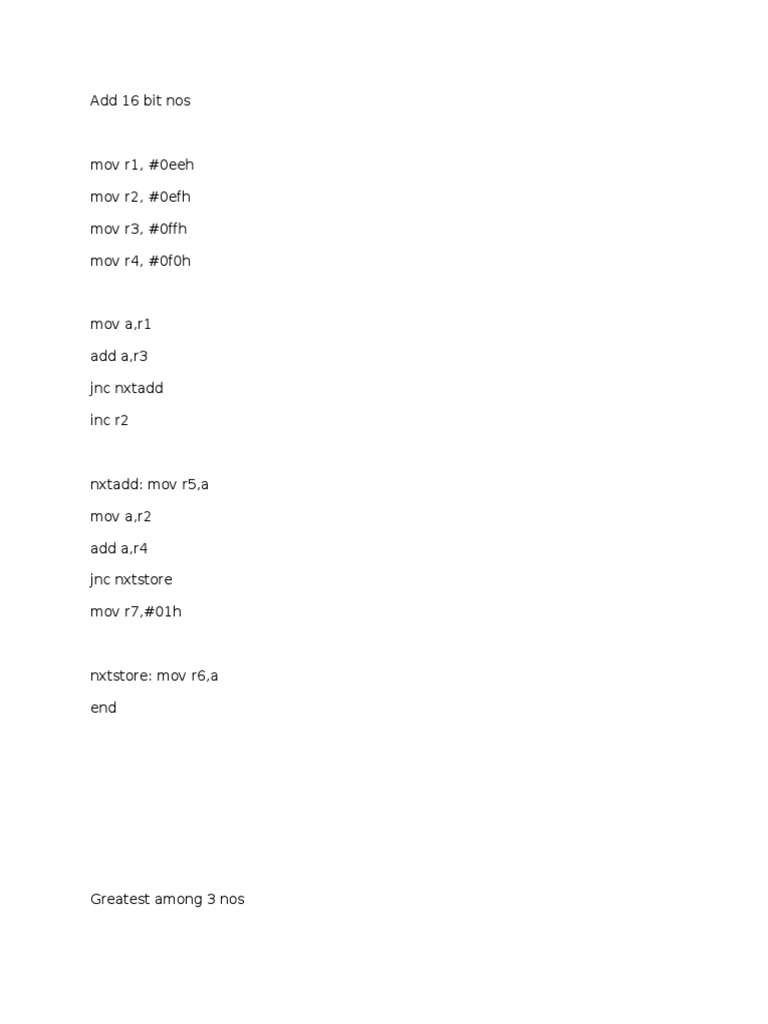 Assembly Code for Basic Arithmetic Operations | PDF