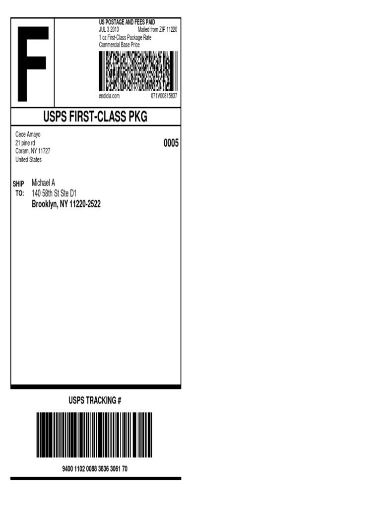 USPS First-Class Package Shipping Label | PDF