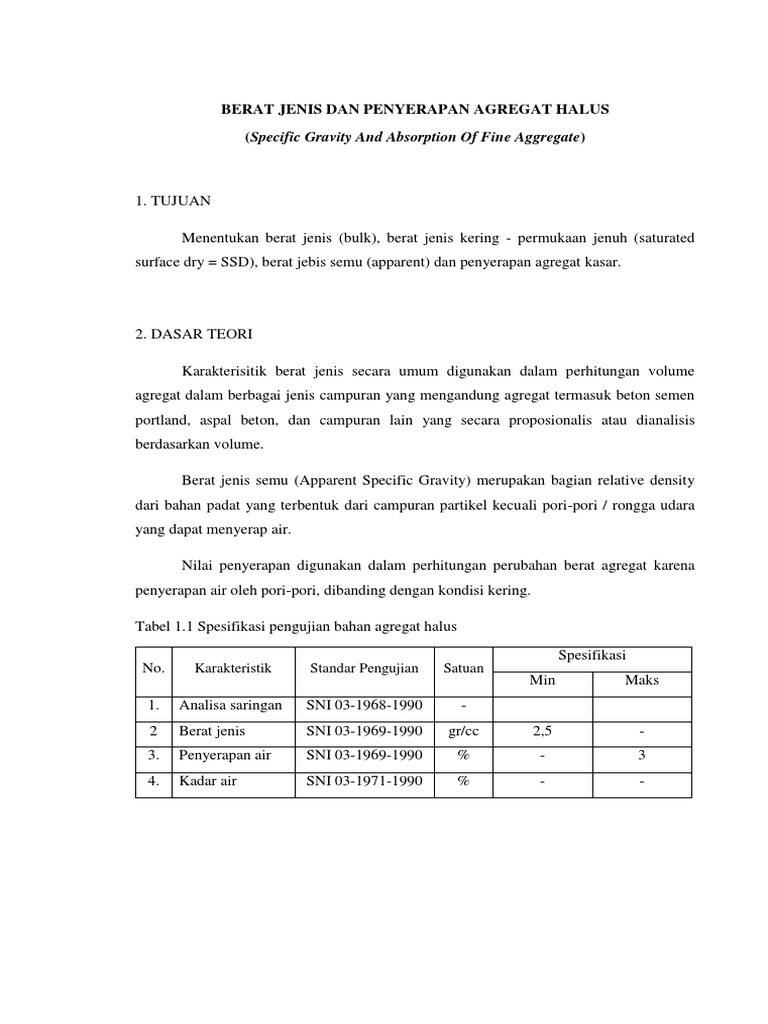 Pengujian Berat Jenis Agregat Halus | PDF