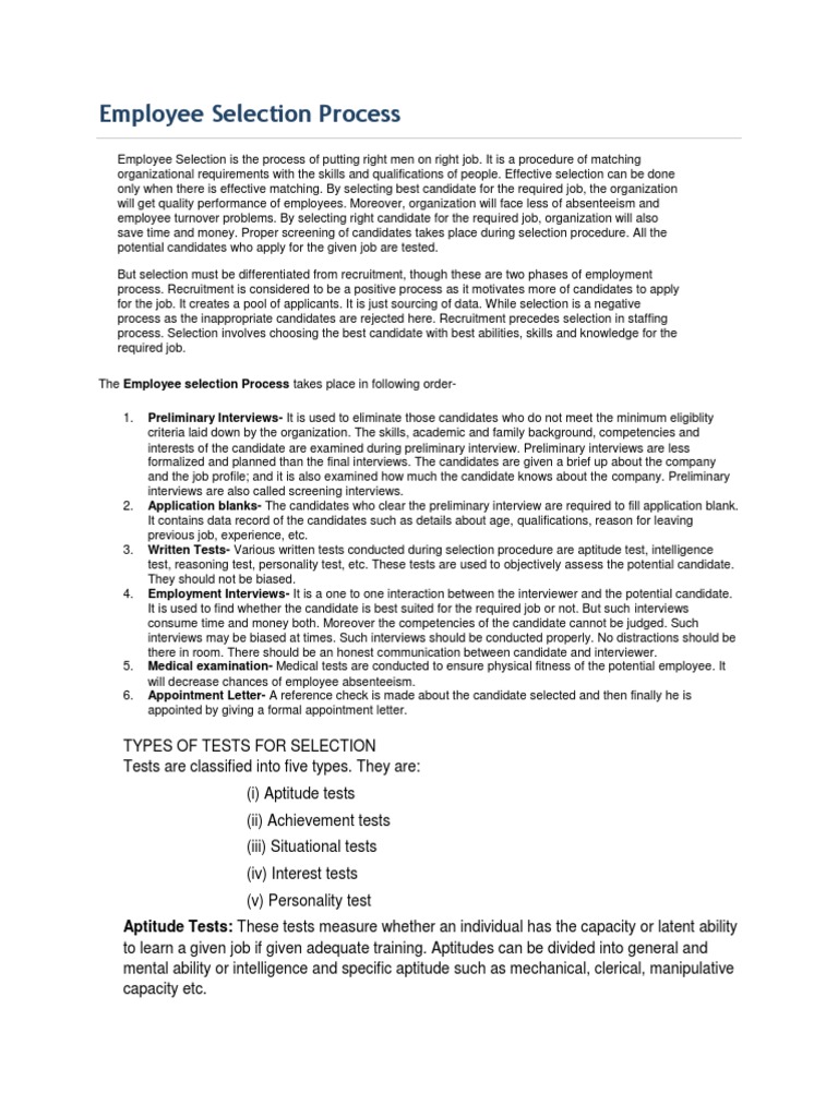 Employee Selection Process | PDF | Interview | Test (Assessment)