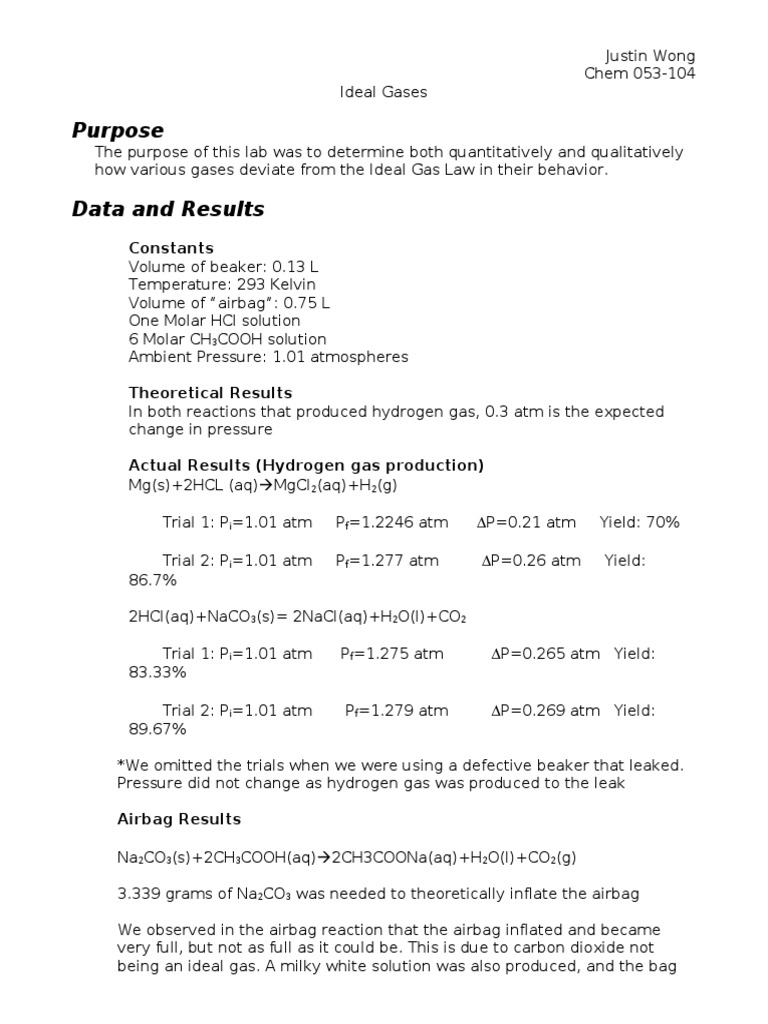 Ideal Gas Lab report.doc Mole (Unit) Gases