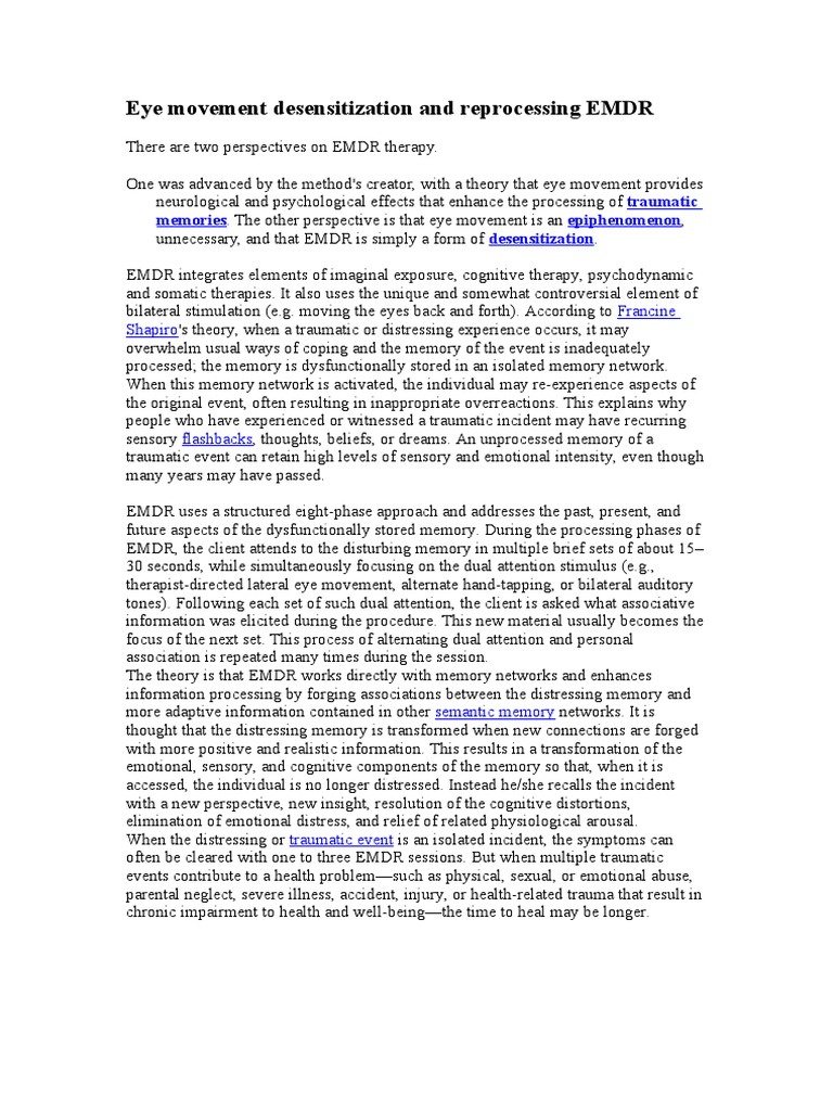 EMDR Therapy: Process and Protocols | PDF | Eye Movement ...
