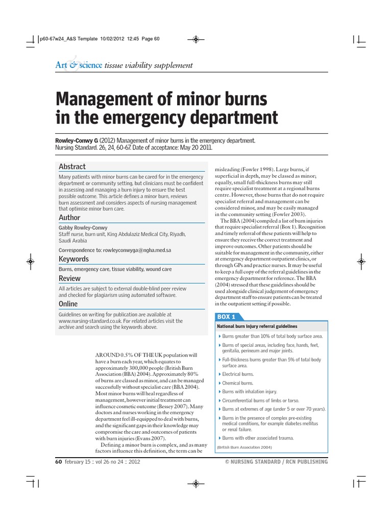 Management of Minor Burns in the Emergency Department. Burn Wound