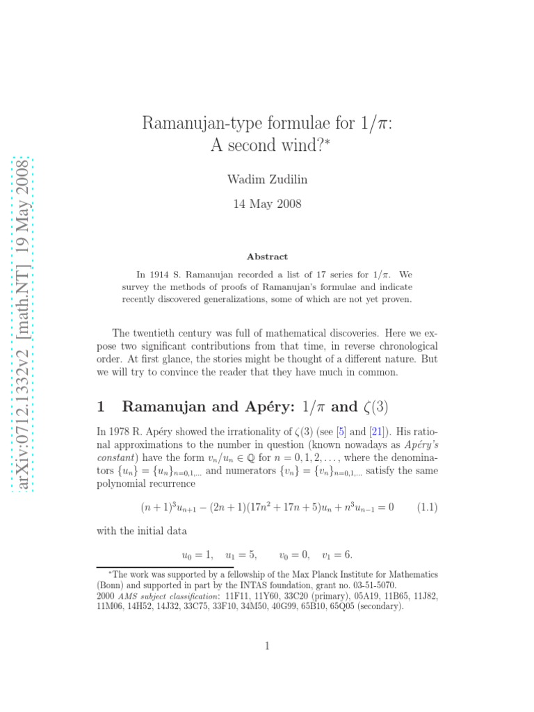 Ramanujan Formule PDF Pi Functions And Mappings