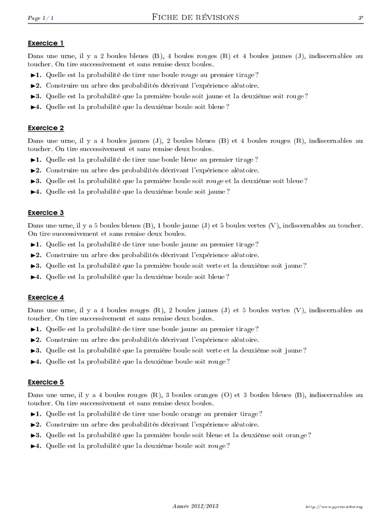 Exercice Probabilité 3ème Brevet Pdf Corrigé Probabilités - 3ème - Exercices Corrigés - Mathématiques - Collège -  Soutien Scolaire PDF | PDF | Dé | Probabilité