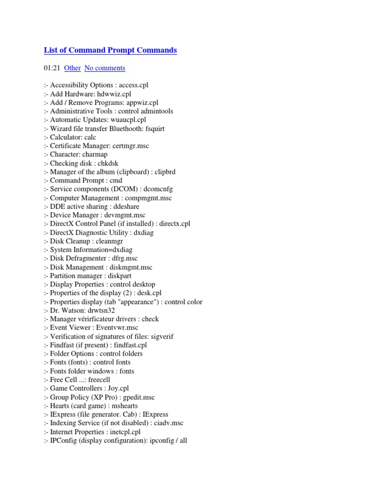 List of Command Prompt Commands | PDF | Microsoft Windows | Windows Xp
