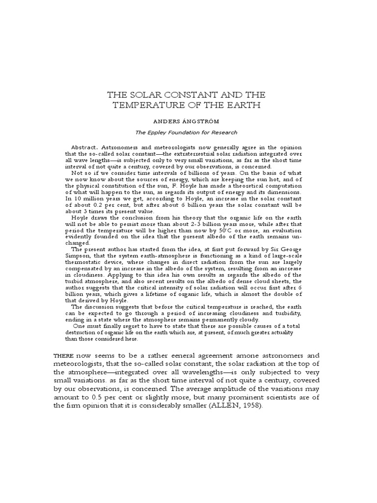 Solar Constant and Earth's Temperature | PDF | Cloud | Sun