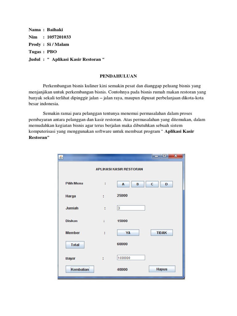 Aplikasi Kasir Restoran Menggunakan Java