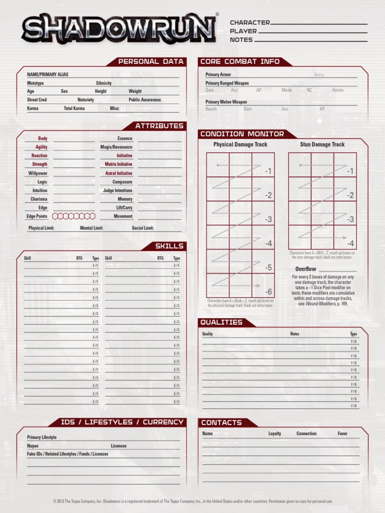 3 Page Shadowrun Form Fillable Sheet 5e Printable Forms Free Online